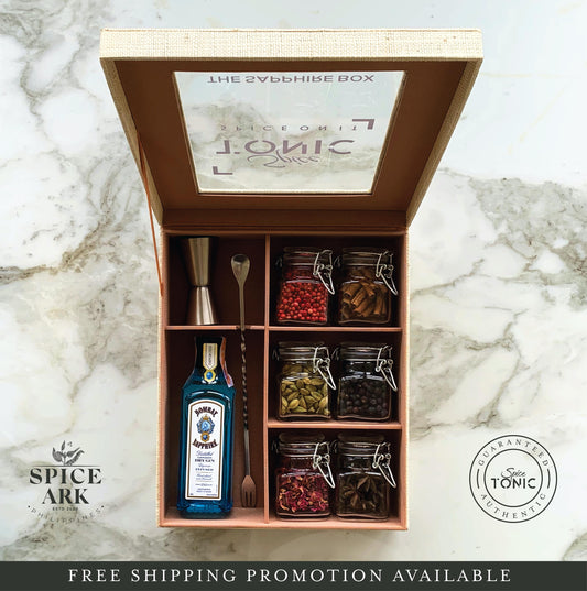 The Sapphire Spice and Bar Box | Premium Spice Box | Gin Botanical and Tonic Starter Set | Spice Tonic